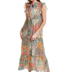 Marie Oliver Kylie Silk Multicolor Patchwork Midi Dress